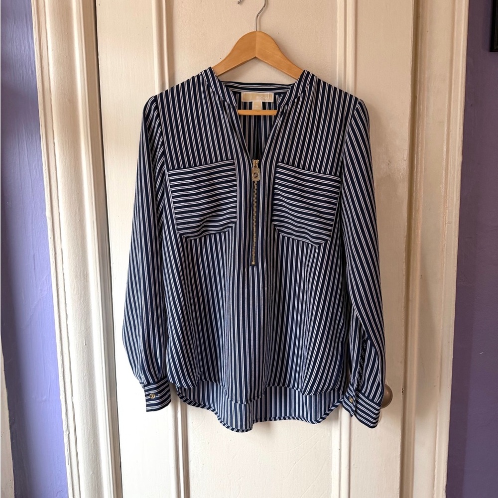Michael Kors Striped Navy Blouse
